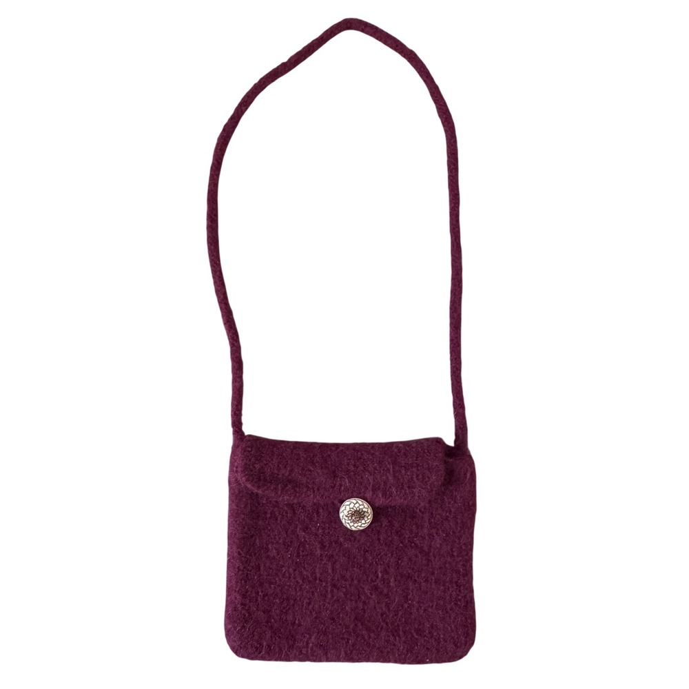 Handmade Felted Wool Crossbody Bag Magenta Purple Plum Berry Boho Button Artisan